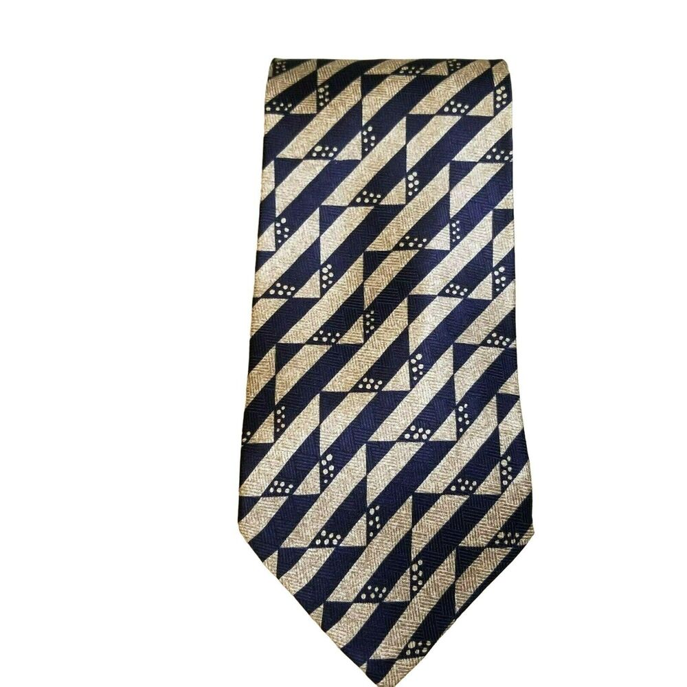 Albert Nipon Geometric Black and Gold Tie
